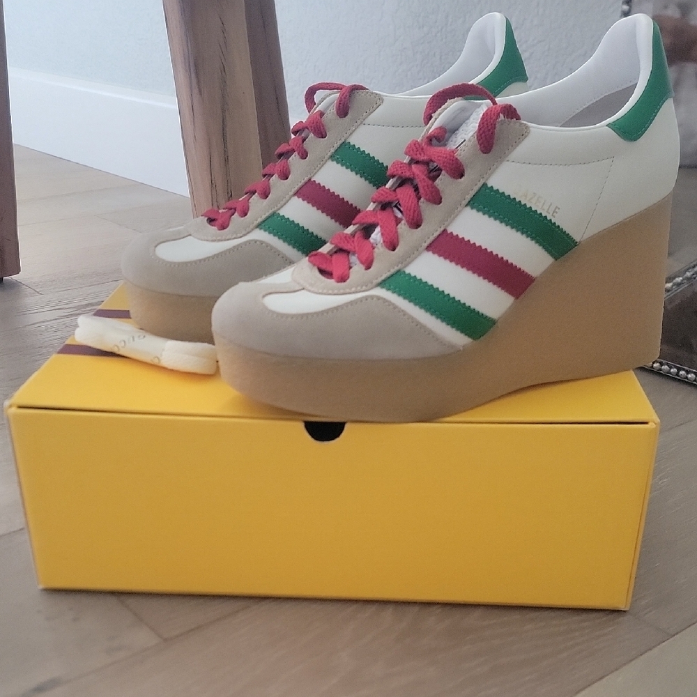 New Gucci X Adidas Gazelle Wedge Sneakers, Size 37, 7